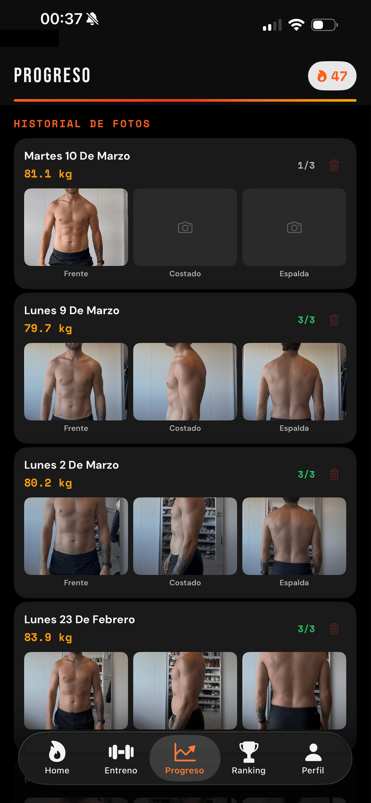 RACHA — historial de fotos