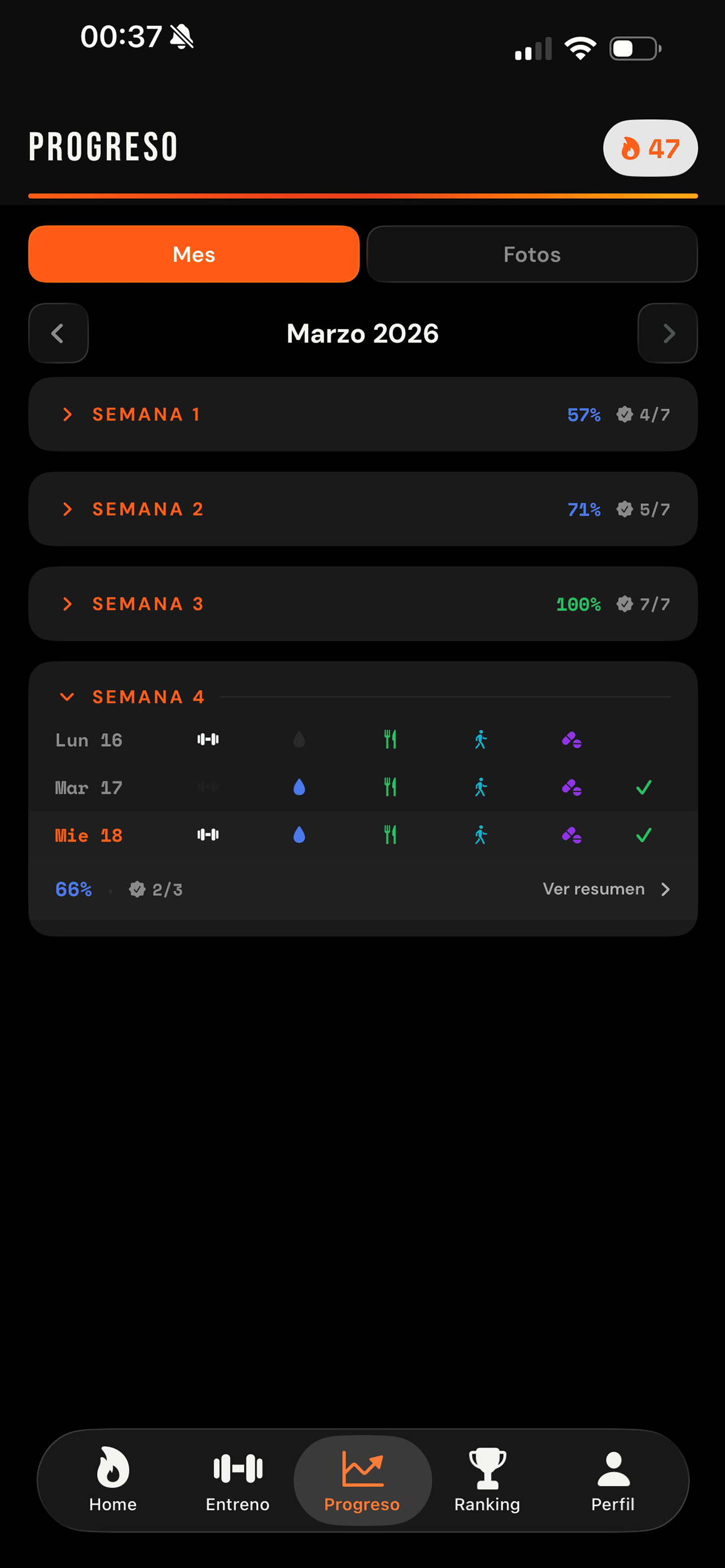 RACHA — progreso mensual